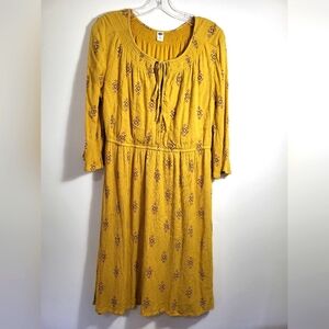 Old Navy yellow with pink and black design midi dress    women's M  #1977